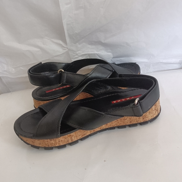 𝅺Prada Platform Wedge Leather criss cross leather sandals size 36.5 - Picture 4 of 14